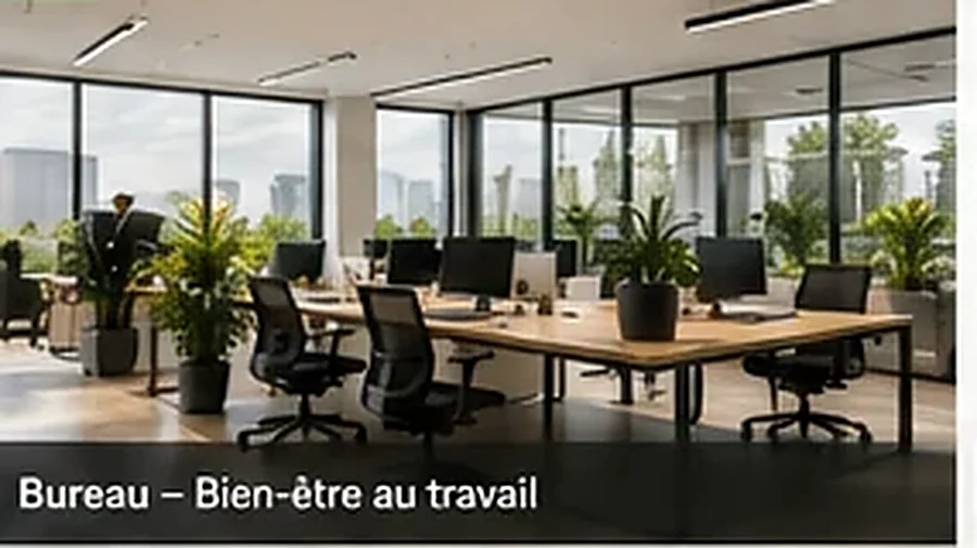 Plateau de bureaux avec cassettes encastrées et plantes